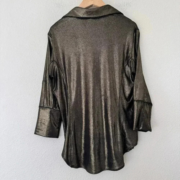 Samantha Dru Copper Metallic Holiday Party Button Down Top Size Small - Picture 5 of 5
